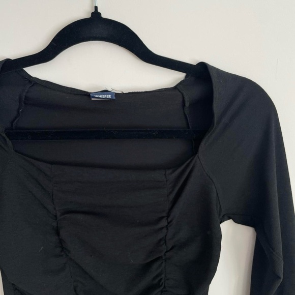 Vintage Y2K black stretch top with ruching detail and square neckline M - Picture 3 of 4